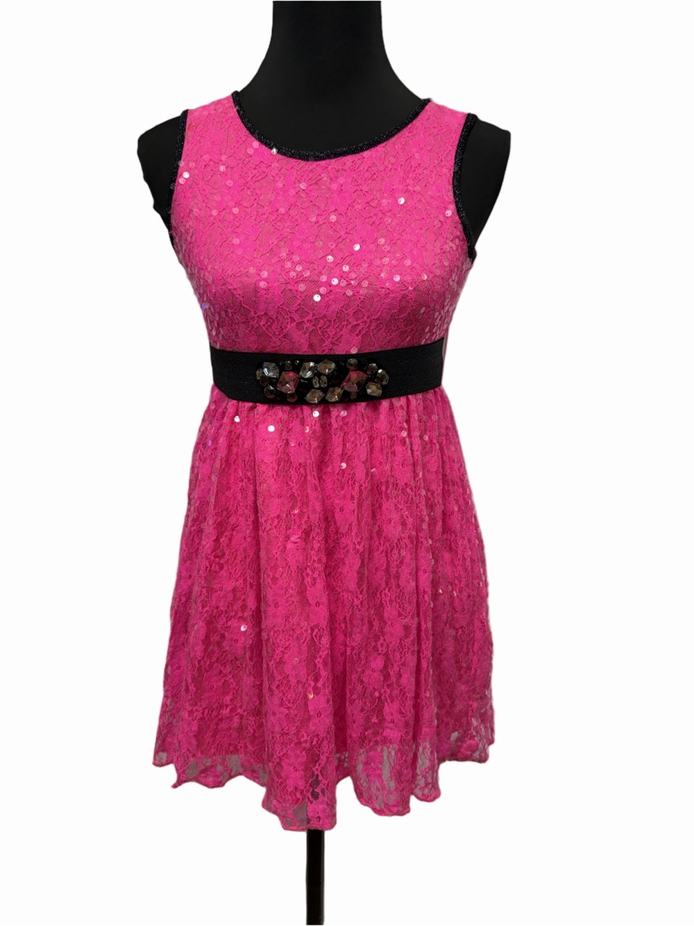 Rare Editions Girls 10.5 Hot Pink Lace Sequin Sleeveless Party Dress